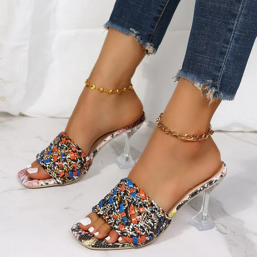 Zapatillas De Tacón Alto Con Cabeza Cuadrada Para Mujer Brot
