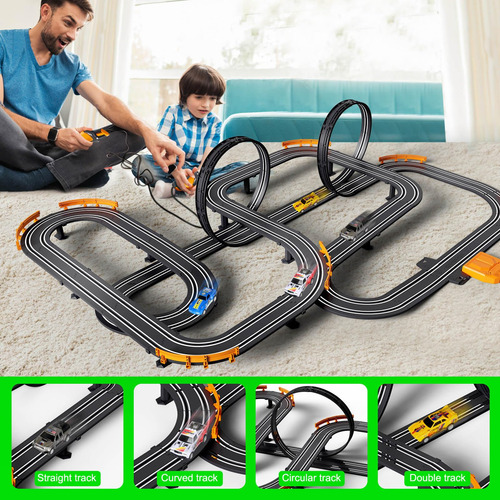Set De Pista De Carreras Slot Car Eléctrico Con 4 Autos Y 2 Color