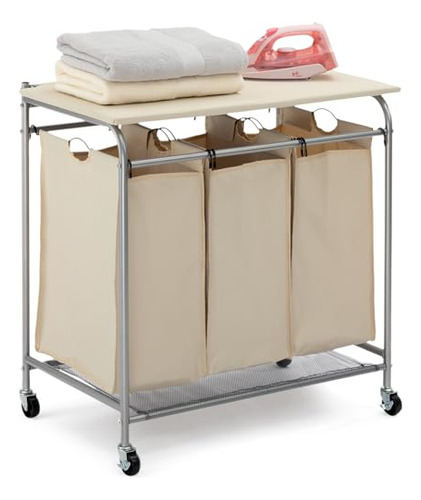 Laundry Sorter With Ironing Board, Sturdy Laundry Hampe...