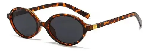 Óculos De Sol Retro Oval Pequeno Oncinha Lente Preta Coreana Oval Preto Oncinha