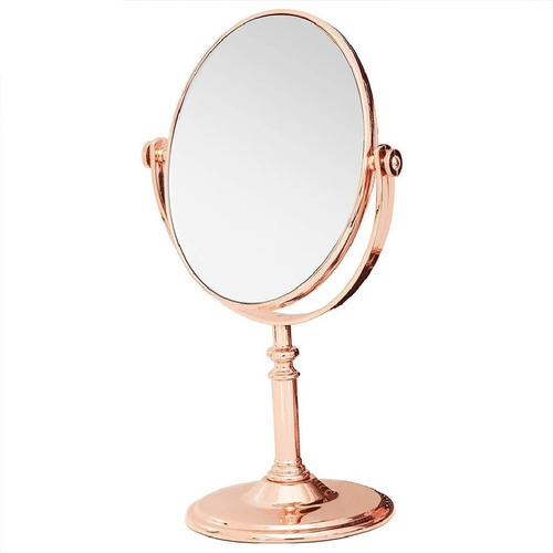 Espelho De Mesa Dupla Face C/ Aumento Zoom Rose Gold Coração