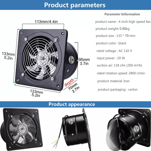 Extractor De Aire Ventilador Industrial Cocina 4''acero Inox Foowei