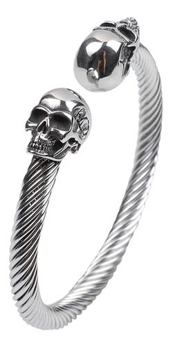 Pulsera Calaveras Hombre Acero Inoxidable + Estuche Plateada