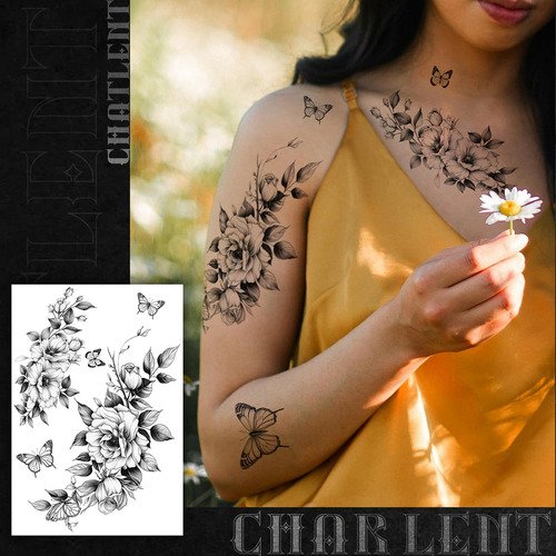 Charlnet Tatuajes Temporales De Flores Realistas Para 9 De