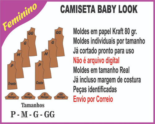 Molde Em Papel Kit 4 Modelagem De Camiseta Infantil + Adulto