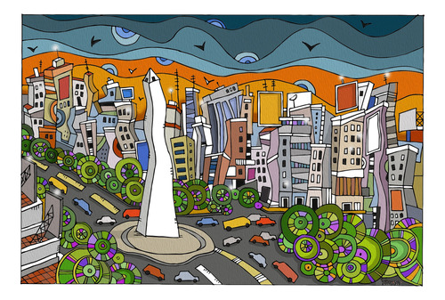 Lámina Ilustrada  Obelisco  42 Cm X 29,7 Cm