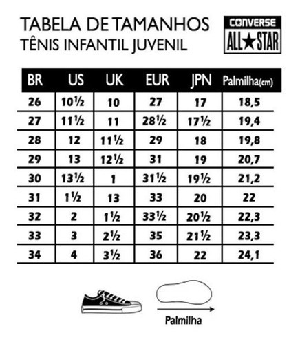 all star infantil tamanho 22