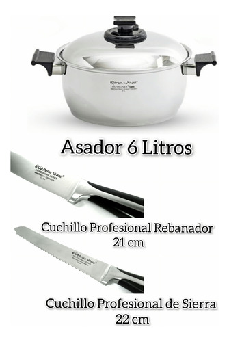 Asador Rena Ware De 6 Litros + Dúo De Cuchillos Renaware