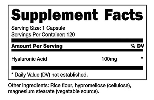 Capsulas De Acido Hialuronico Nutricost 100 Mg, 120 Capsulas