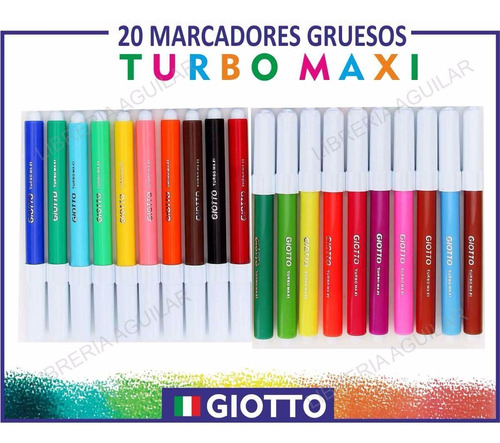 Caja 20 Marcadores Gruesos Turbo Maxi Giotto No Tox Lavable