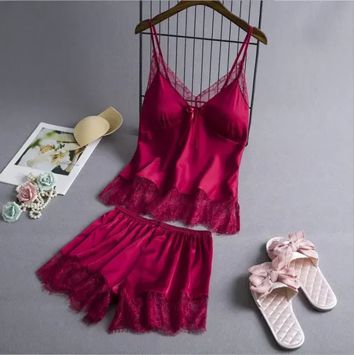 Conjunto Pijama Feminino Cetim Renda Sexy Com Bojo