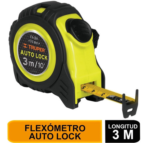 Flexómetro Auto Lock, 3 M, Cinta 16 Mm Truper 10746