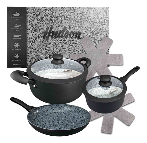 Set 5 Piezas Cacerolas Sarten Hudson Cerámica Antiadherente