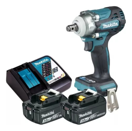 Chave De Impacto Makita Dtw300 2 Baterias 3ah + Carregador Cor Azul-turquesa