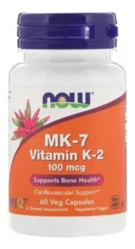 Mk-7, Vitamina K-2, Now Foods, 60 Cápsulas Vegetais Sabor Without flavor