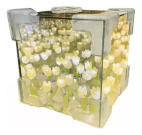 Cubo Lampara De Tulipanes Con Luz, Espejo Infinito Tulipán