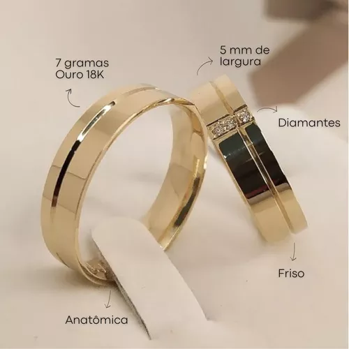 Alianças Anatômicas com Diamantes em Ouro 18k e Polidas