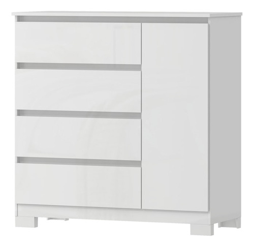 Comoda 4 Gavetas 1 Porta 100 Cm Veg Co028 Branco Neve Mxm