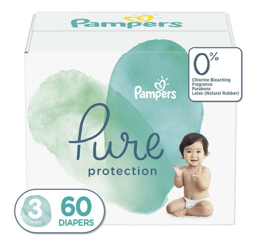 Set De 60 Pañales Talla 3 Pampers Pure Protection Natural