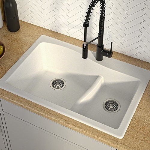 Bacha Doble De Cocina Kraus Kgd-442white Granito Blanco