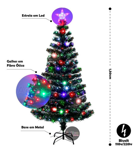 Imagem 3 de 5 de Árvore De Natal Fibra Ótica Efeito Cachoeira 1,50cm - Bivolt