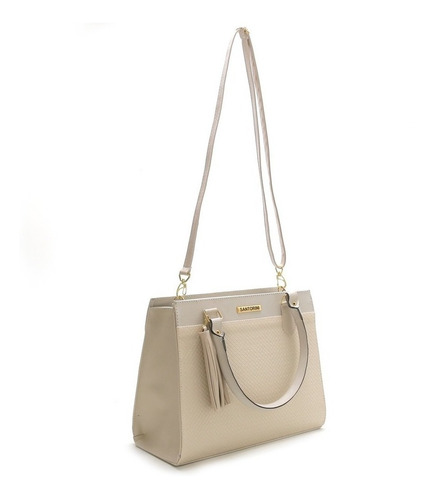 Cartera bandolera Santorini handbags Bolsa feminina bicolor diseño liso crema con correa de hombro crema asas crema | MercadoLibre