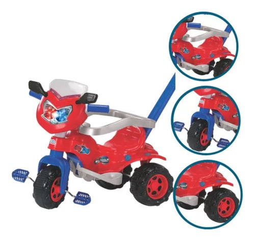 Triciclo Velotro Tonquinha Motoca Red Haste Proteção Cor Vermelho
