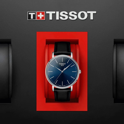 Reloj Tissot Everytime Gent T1434101604100 Para Hombre De Cuero Negro Color del bisel Plateado Color del fondo Azul