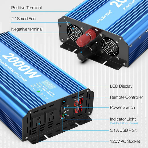 Inversor De Corriente 2000 W 12 V Para Sistemas Solares Y Rv