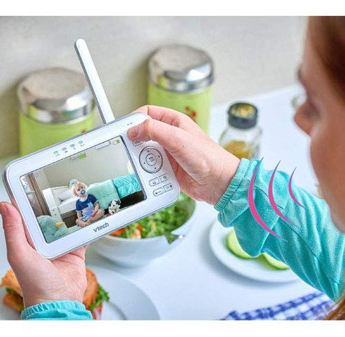 Vtech - Monitor De Vídeo Para Bebé De 5 Pulgadas De Alta Resolución Calmante Sonidos De Cuna Sensor De Temperatura De Visión Nocturna Y 2 Cámaras (vm5251-2)
