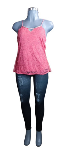 Playera Blusa Tirantes Rosa Floreada Con Pedreria Para Mujer