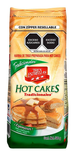 Harina Para Hot Cakes Tradicionales Tres Estrellas Con Cierre Resellable 500g