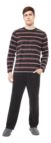 Pijama Polar Rayas Negro Hombre Fashion s Park Cuotas sin inter s