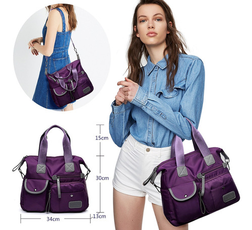 Imagen 2 de 6 de Bolso Pañalera Grande De Tela Oxford Y Nailon Impermeable