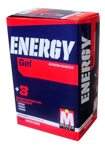Gel Energy Mervick Lab Repositor Energetico Cafeína X 12 Un Sabor Frutos Rojos
