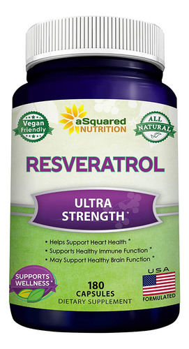 Resveratrol 1000 Mg, A Squared Nutrition, 180 Cápsulas