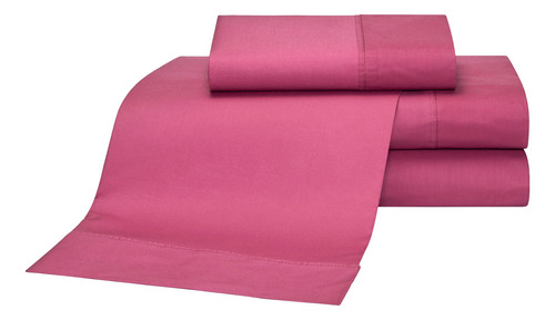 Juego Sabanas Danubio Colors 1 1/2 Plaza 100% Algodon 144 H Rose Liso