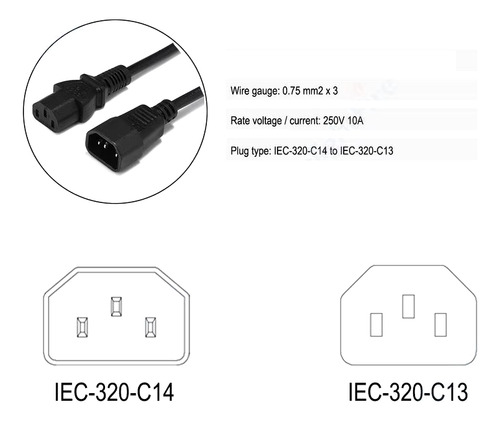 Cable Poder Extension Ups 18awg C14 A C13 10 Metros