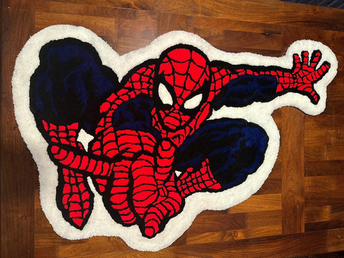 Alfombra Artesanal Tufting Spiderman. 120 Cm X 80cm 1.2 M 80 Cm Rojo Azul Negro Blanco