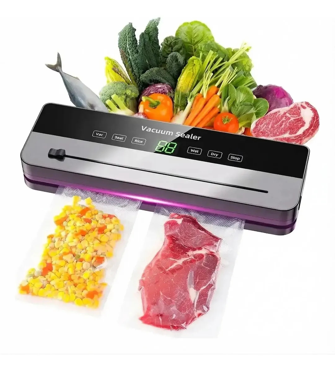 Maquina Selladora Vacío Alimentos 120w 6 En 1 Con 50 Bolsas Gris Oscuro