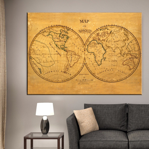 Planisferio Antiguo Bastidor En Lienzo 120 Cm X 80 Cm