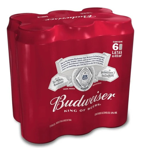 Cerveza Budweiser American Adjunct Lager 410 Ml. Pack X6