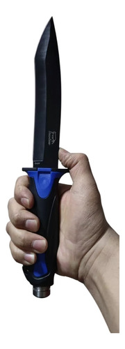 Cuchillo Combate, Caza Y Pesca. Tipo Militar Negro + Funda