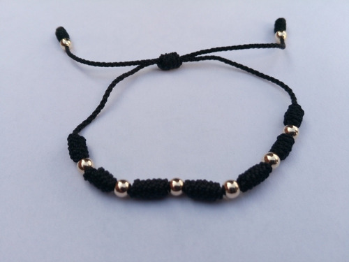 Pulsera 7 Nudos Hilo Negro Balín Oro Laminado #4