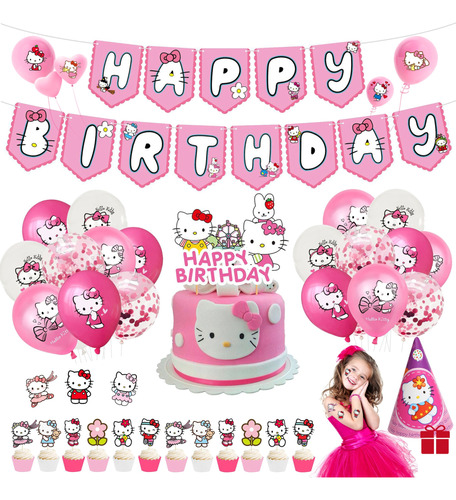 Decoración De Globos Hello Kitty Para Cumpleaños Con Gorro