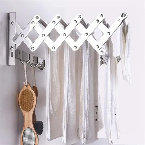 Tendedero Tender Ropa Plegable De Pared Acero Inox +gancho Color Gris