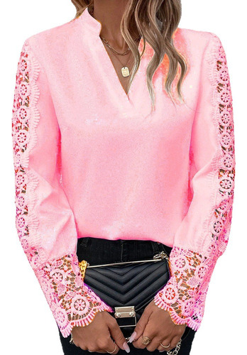 Cárdigan Wish Shirt Con Cuello En V Y Encaje De Color Liso P
