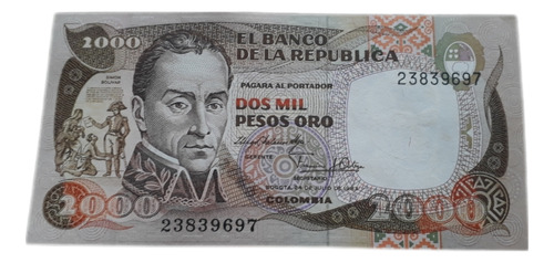Billete Colombia 2000 Pesos Oro 1983 Primera Fecha Estado 10