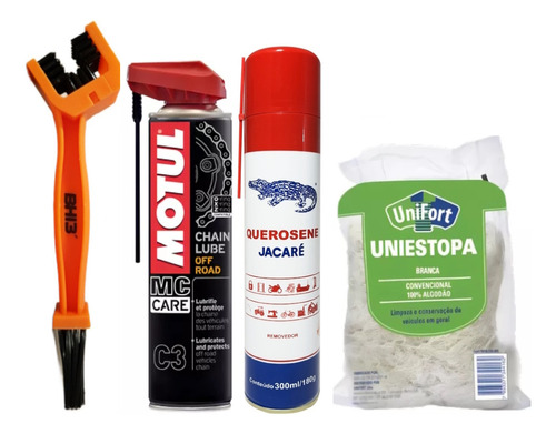 Kit Escova Spray Querosene Jacaré Estopa Motul C3