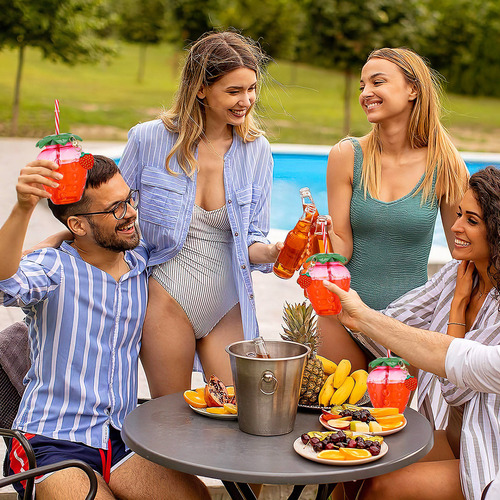 4 Tazas Para Beber Con Forma De Fresa, Botellas Con Pajita,